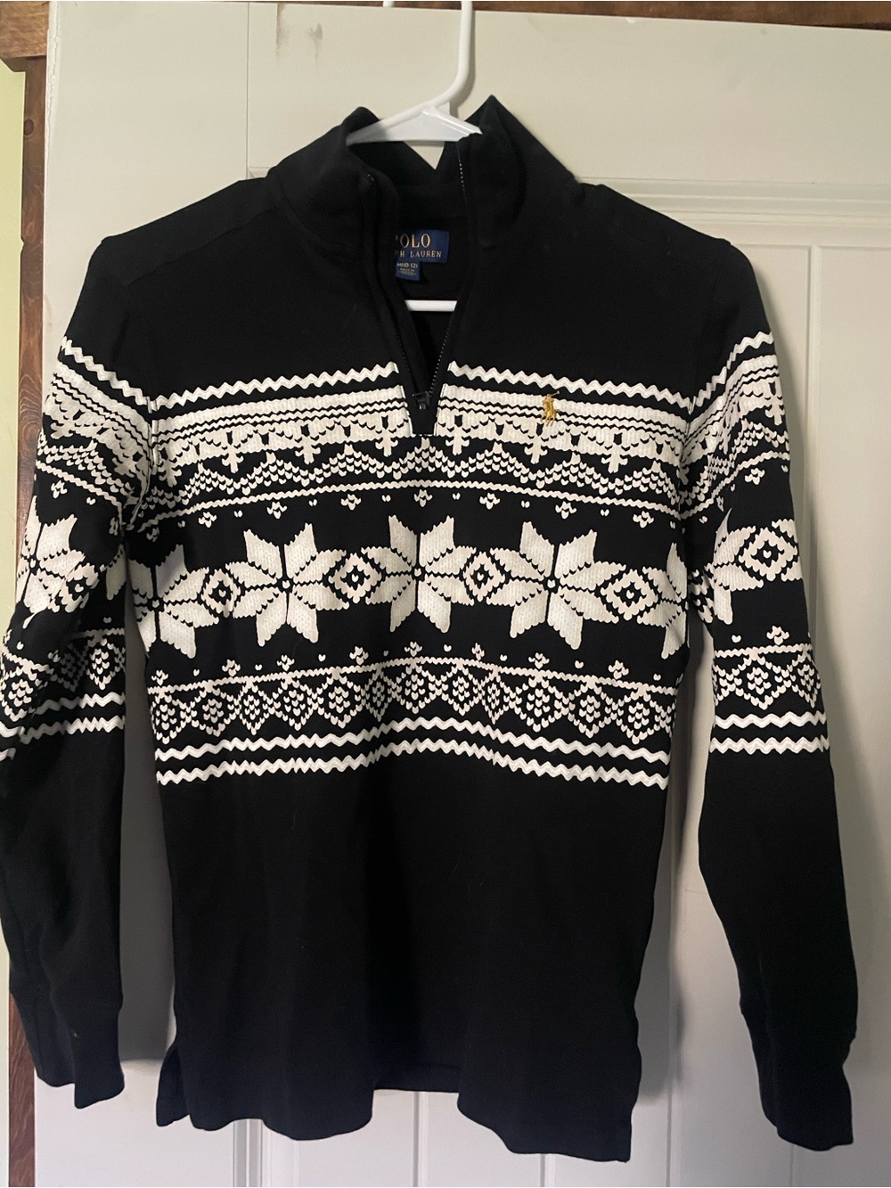 Polo by Ralph Lauren Black Fair Isle Half-Zip Sweater with White Pattern